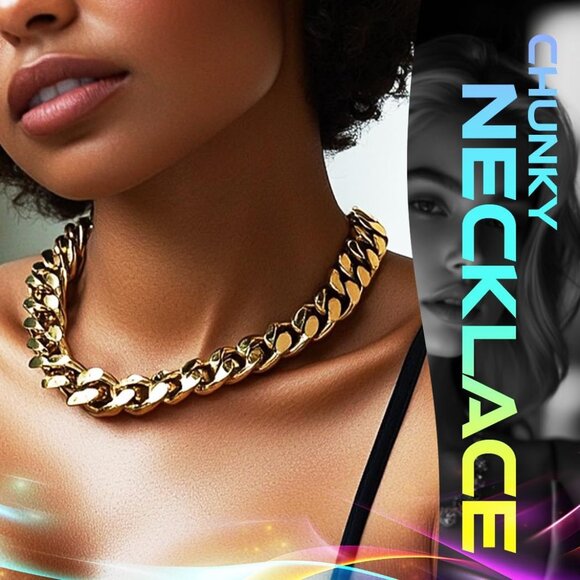 Choker Necklaces Set Chunky Punk Necklace Cuban Link Thick Necklace Jewelry 2 Pc - Picture 7 of 7
